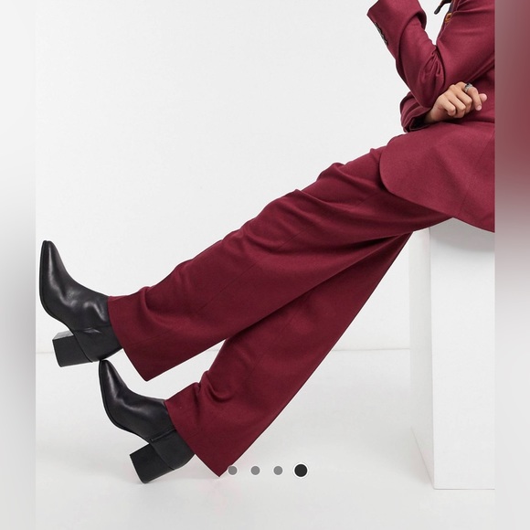 Burgundy Twill Suit Blazer and Wide Leg Pants - Picture 2 of 7